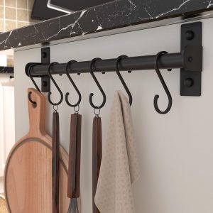 Rack - Pots and Pans Hanging Rack Rail with 8 Hooks, Pot Hangers for Kitchen, Wall Mounted, Black - Image 3