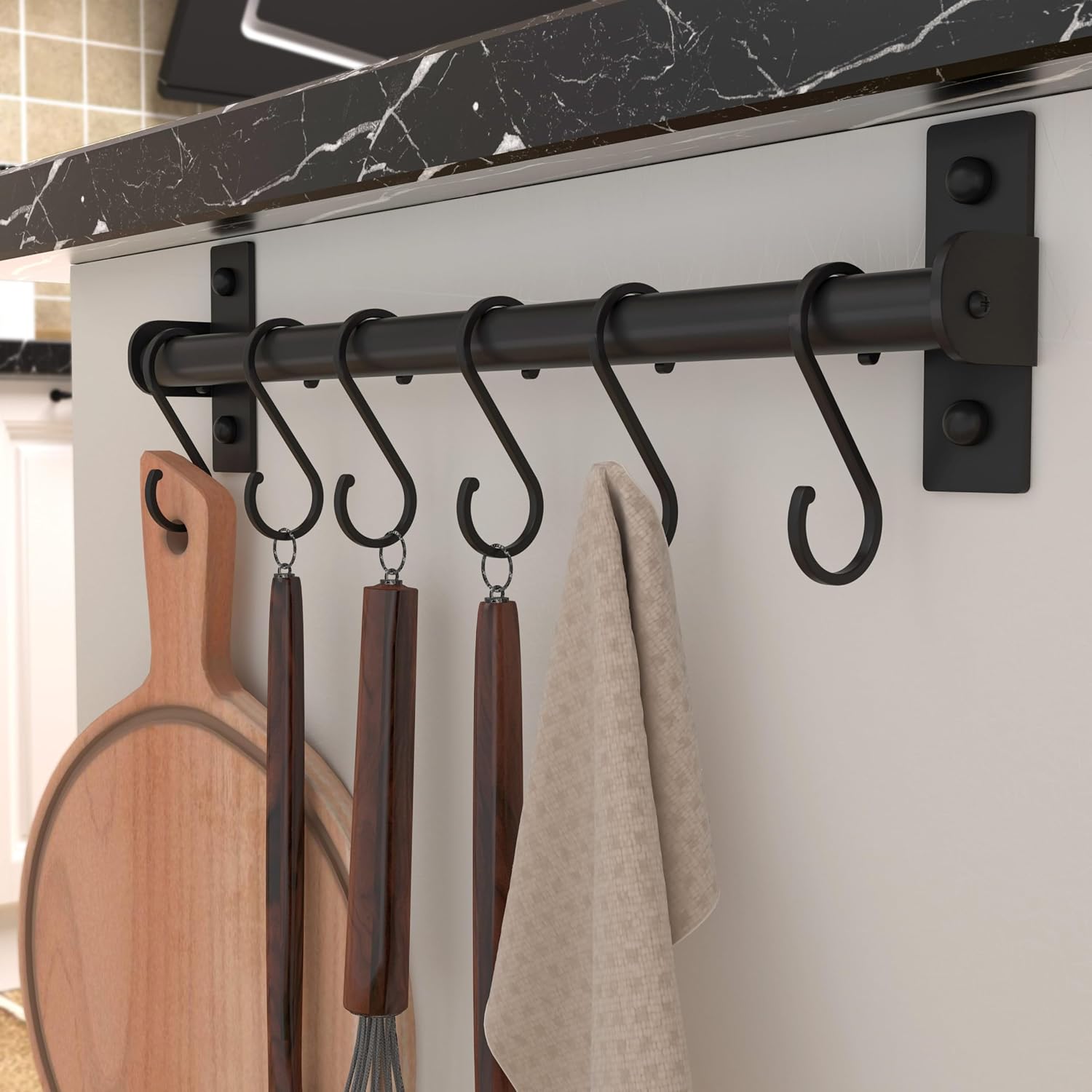 Rack - Pots and Pans Hanging Rack Rail with 8 Hooks, Pot Hangers for Kitchen, Wall Mounted, Black - Image 3