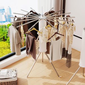 Sixteen-Arm Floor-Standing Clothes Drying Rack - Image 2