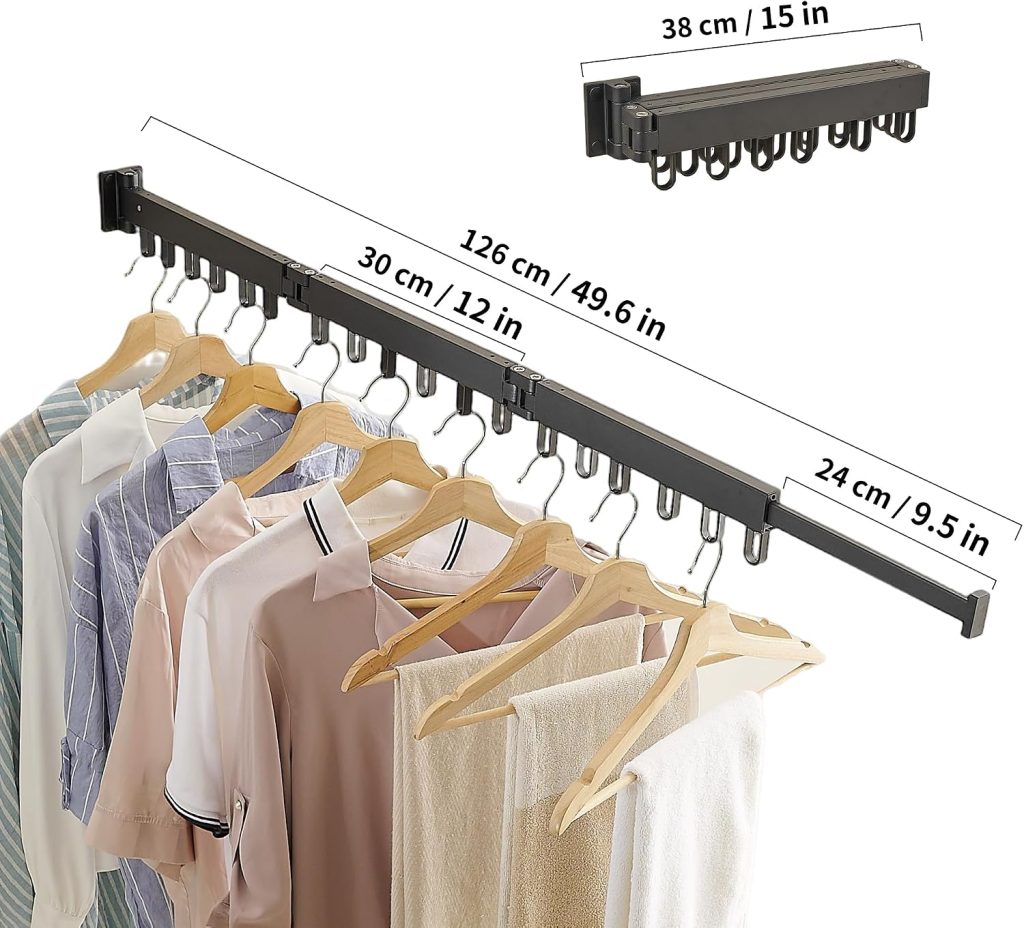 Wall-Mounted Folding Clothes Drying Rack with Swivel Hooks
