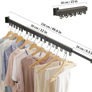 Wall-Mounted Folding Clothes Drying Rack with Swivel Hooks - Image 3
