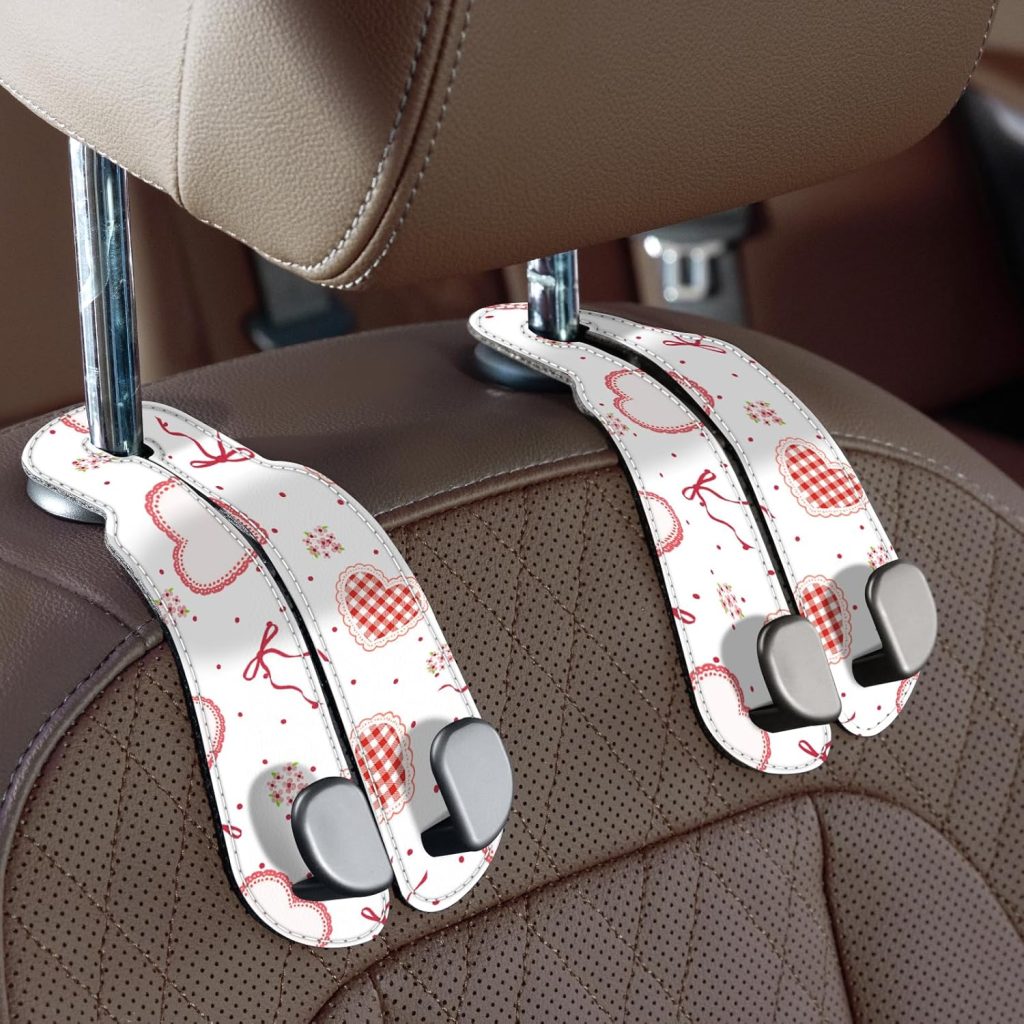 Purse Hook for Car - Universal Premium Stitched Leather and Aluminum-Magnesium Alloy Double Car Seat Back Storage Hook for Purses, Handbags, Bags (2 Pack),Black
