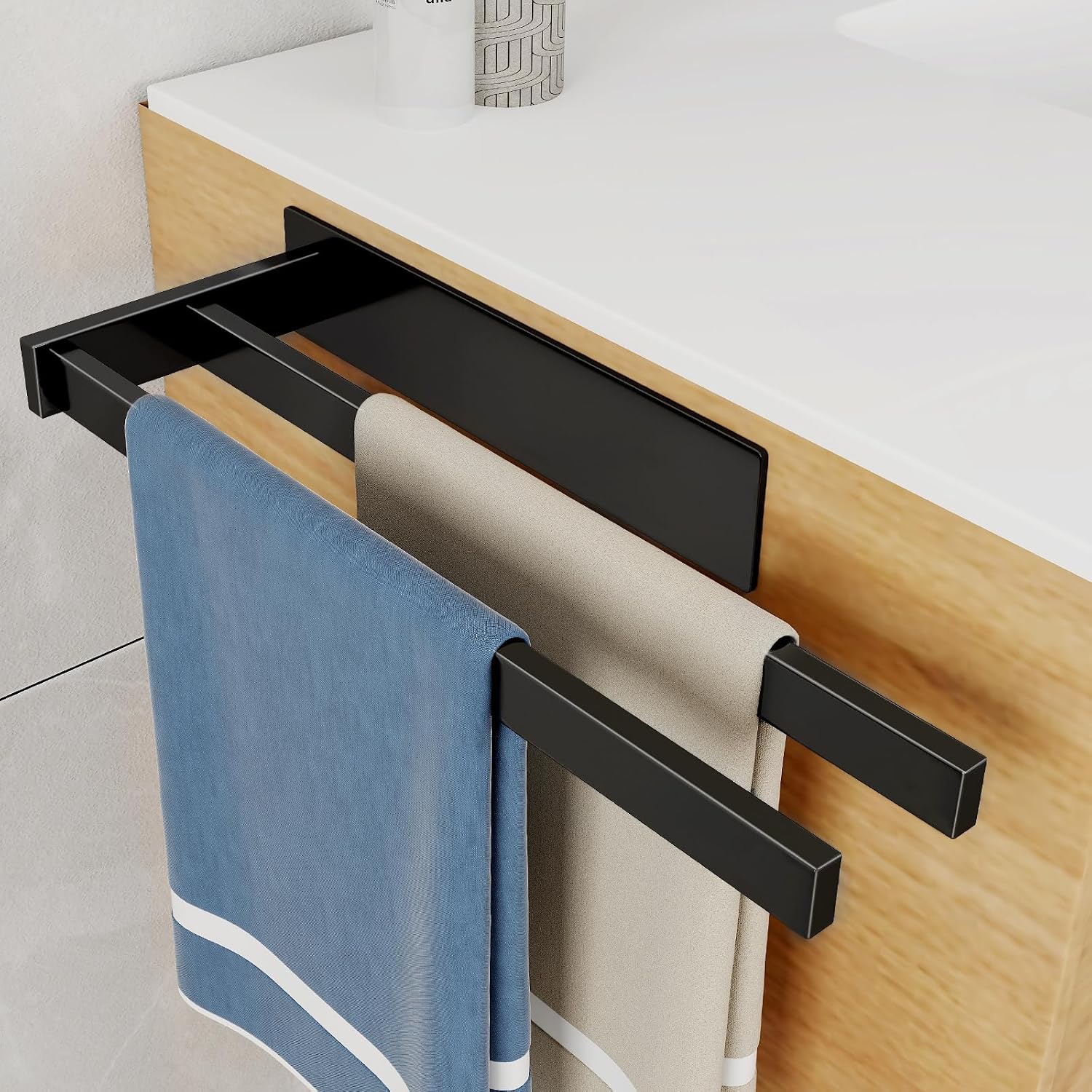 36CM Kitchen Towel Holder Double Bar, No Drilling Rust-Proof, Black - Image 1