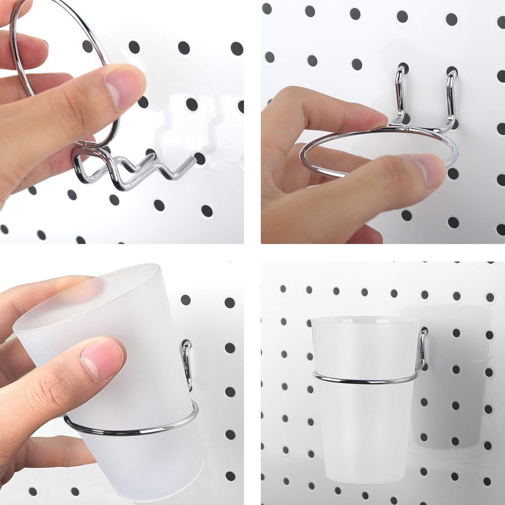 6 Set Pegboard Hooks with Cups, Ring Style Bins with Rings, Pegboard Cup Holder Accessories for Organizing Storage (Transparent)