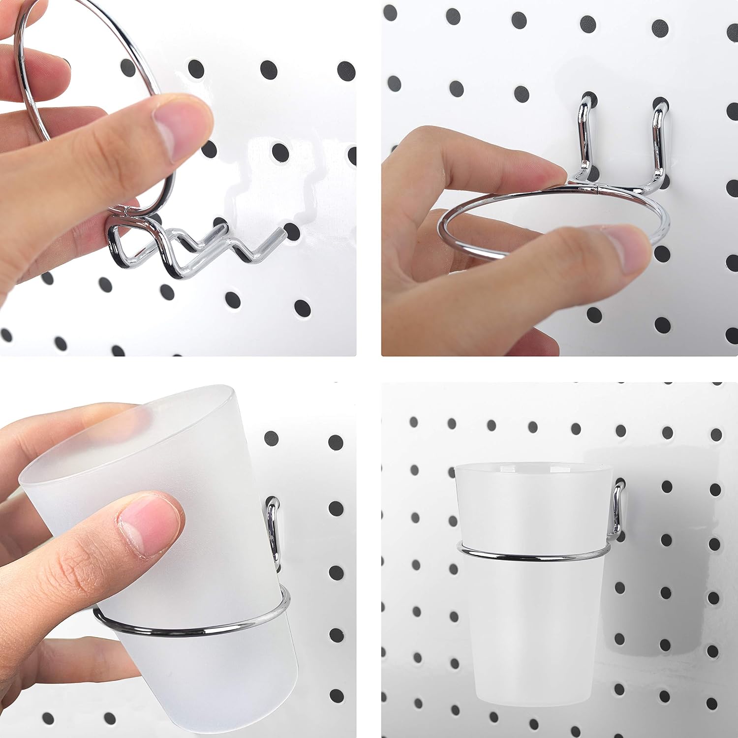 6 Set Pegboard Hooks with Cups, Ring Style Bins with Rings, Pegboard Cup Holder Accessories for Organizing Storage (Transparent) - Image 3