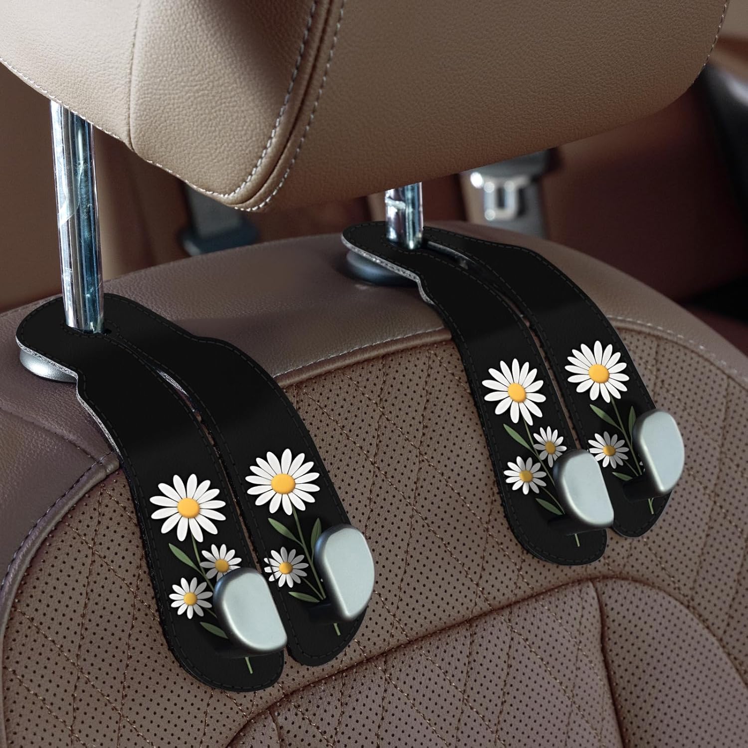 Purse Hook for Car - Universal Premium Stitched Leather and Aluminum-Magnesium Alloy Double Car Seat Back Storage Hook for Purses, Handbags, Bags (2 Pack),Black - Image 14