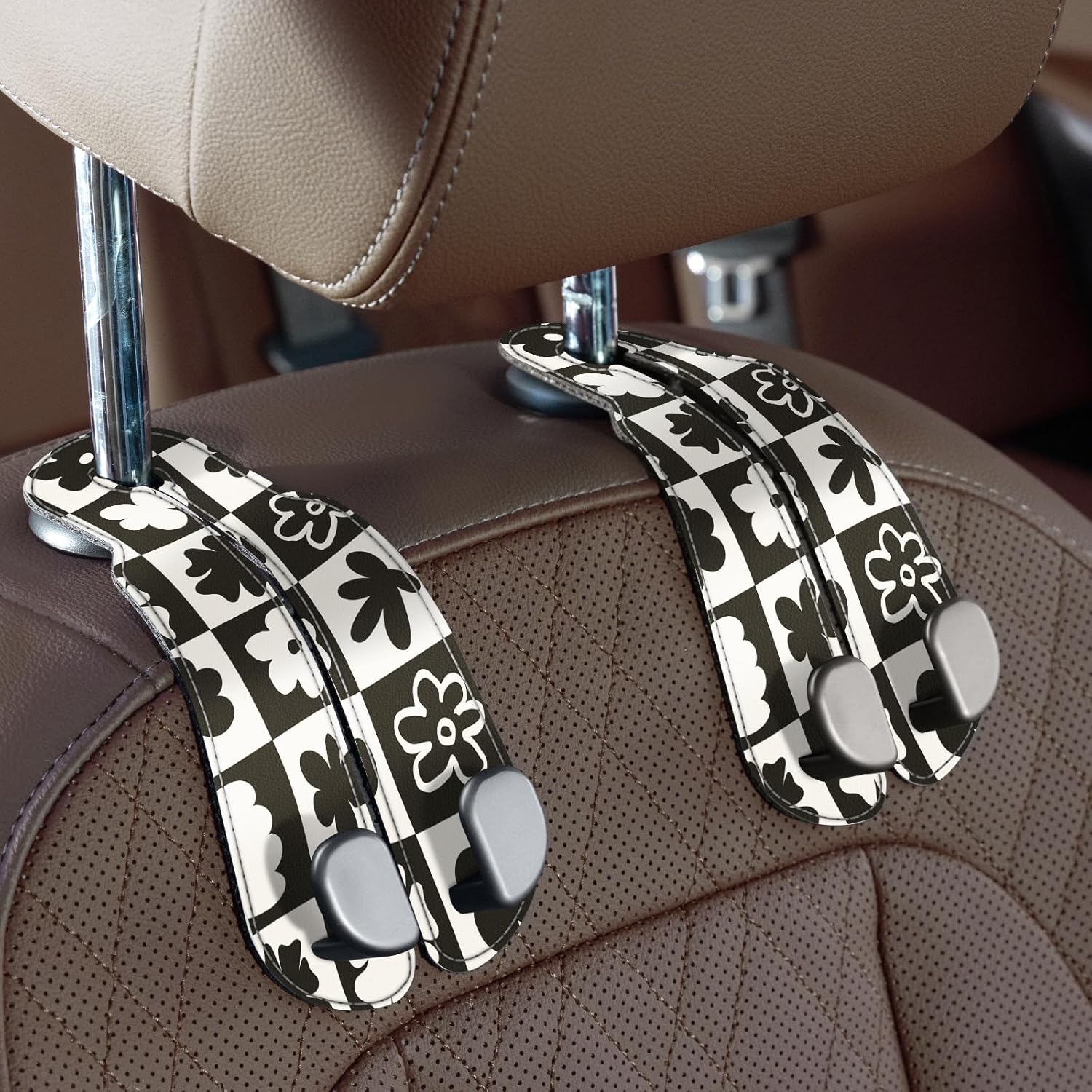 Purse Hook for Car - Universal Premium Stitched Leather and Aluminum-Magnesium Alloy Double Car Seat Back Storage Hook for Purses, Handbags, Bags (2 Pack),Black - Image 11