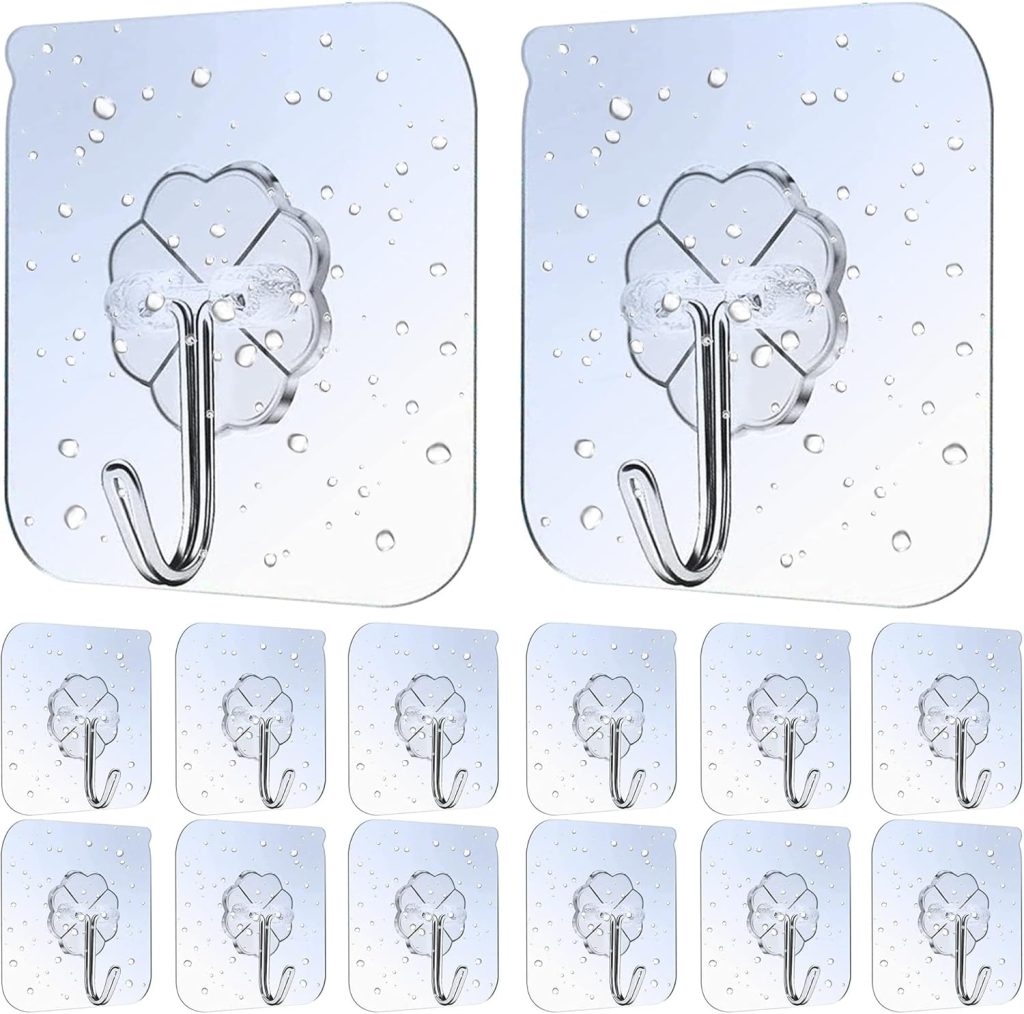 50 Pcs Self Adhesive Hooks, Transparent Wall Hooks, Waterproof Oilproof Bathroom Kitchen Heavy Duty Adhesive Hooks, Robe, Towel, Coat, Key Hooks