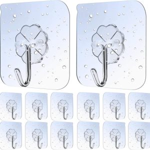 50 Pcs Self Adhesive Hooks, Transparent Wall Hooks, Waterproof Oilproof Bathroom Kitchen Heavy Duty Adhesive Hooks, Robe, Towel, Coat, Key Hooks - Image 3