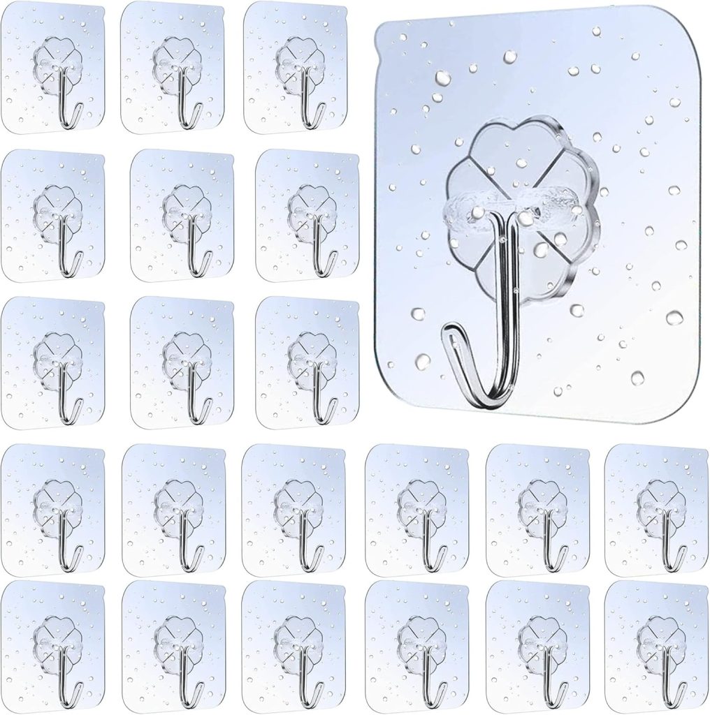 50 Pcs Self Adhesive Hooks, Transparent Wall Hooks, Waterproof Oilproof Bathroom Kitchen Heavy Duty Adhesive Hooks, Robe, Towel, Coat, Key Hooks
