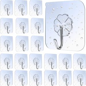 50 Pcs Self Adhesive Hooks, Transparent Wall Hooks, Waterproof Oilproof Bathroom Kitchen Heavy Duty Adhesive Hooks, Robe, Towel, Coat, Key Hooks - Image 2