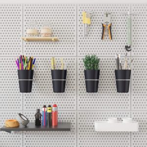 Pegboard Hooks and Cups Set for Wall Storage Organization, 6 Ring Style Pegboard Accessories with Black ABS Bins, Stainless Steel Hooks for Garage - Image 4