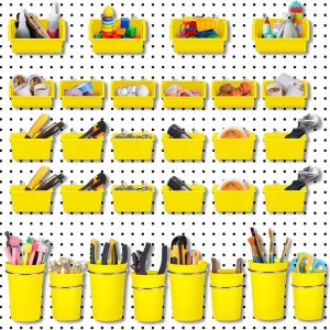 60 Pcs Pegboard Cups Bins Set, Wall Organizer with Hooks and Loops, Peg Assortment Accessory for Office Storage Garage Craft Workshop (White) - Image 4