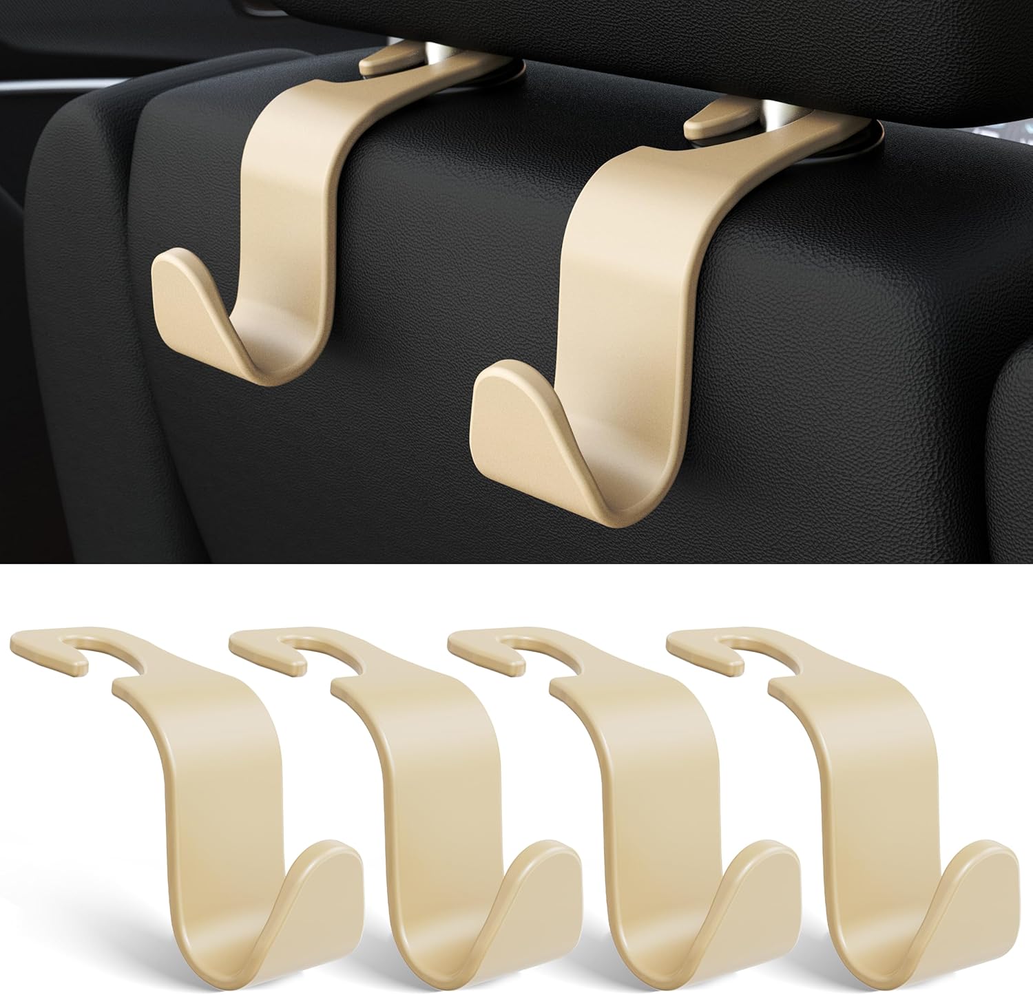 Car Seat Headrest Hook 4 Pack Hanger Storage Organizer Universal for Handbag Purse Coat fit Universal Vehicle Car Black S Type - Image 9
