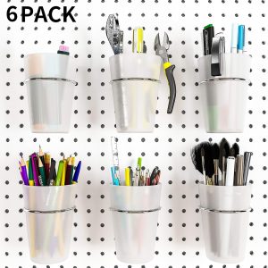 6 Set Pegboard Hooks with Cups, Ring Style Bins with Rings, Pegboard Cup Holder Accessories for Organizing Storage (Transparent) - Image 1