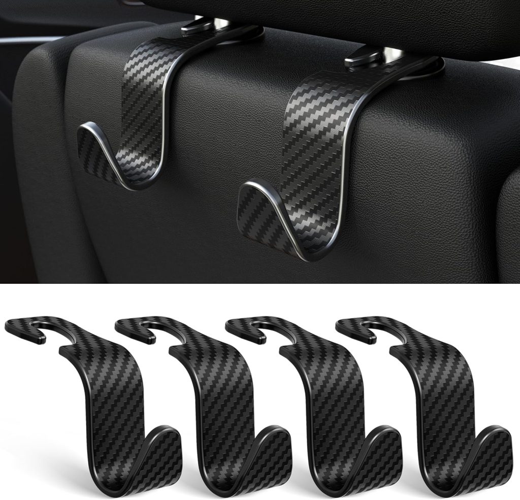 Car Seat Headrest Hook 4 Pack Hanger Storage Organizer Universal for Handbag Purse Coat fit Universal Vehicle Car Black S Type