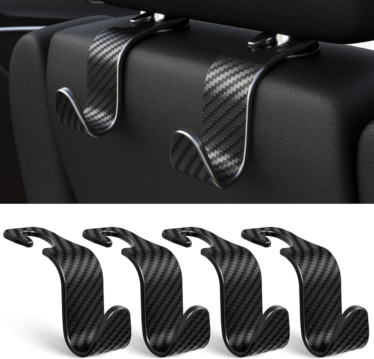 Car Seat Headrest Hook 4 Pack Hanger Storage Organizer Universal for Handbag Purse Coat fit Universal Vehicle Car Black S Type - Image 7