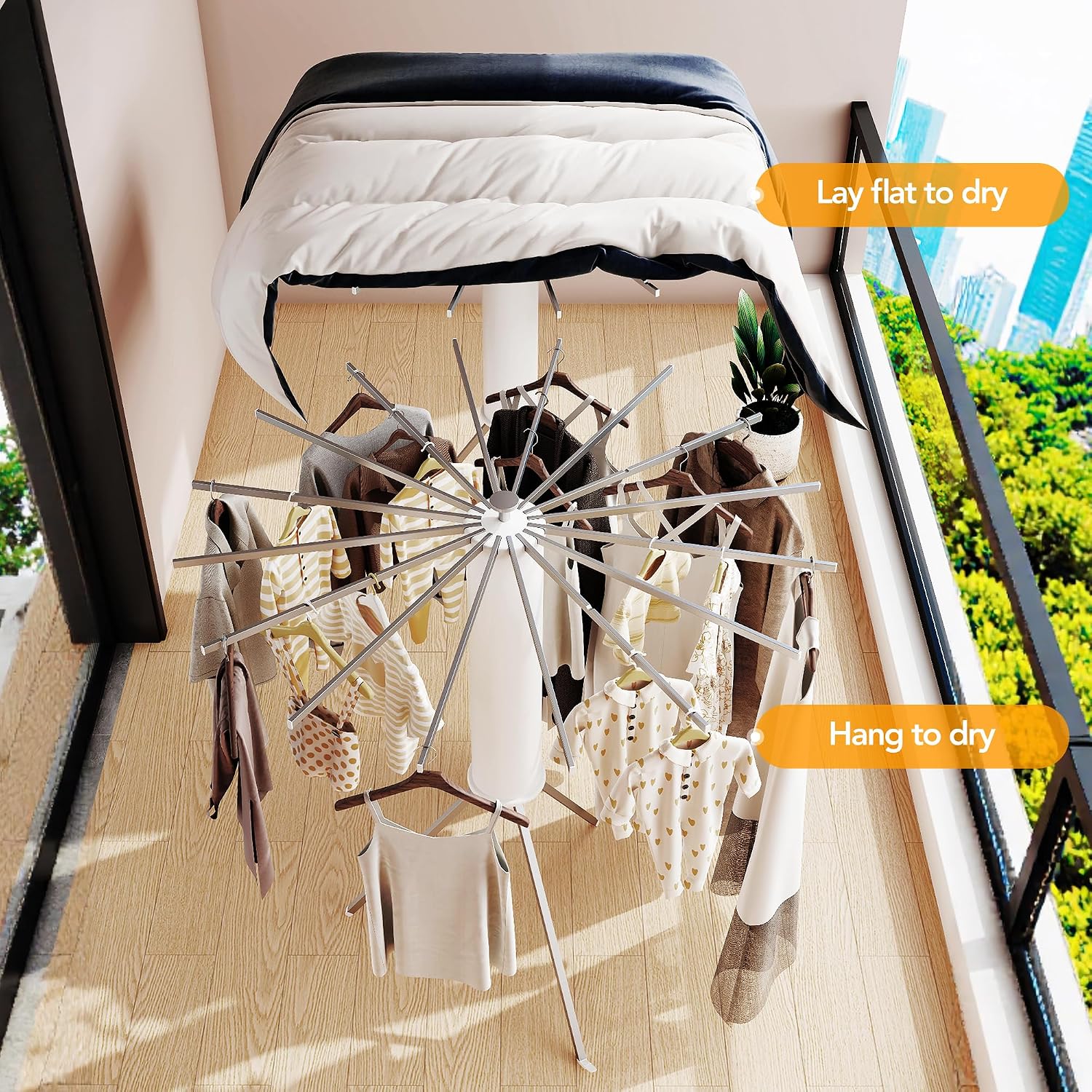 Sixteen-Arm Floor-Standing Clothes Drying Rack - Image 5