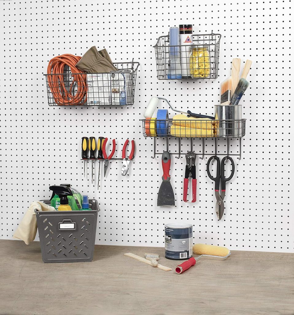 Pegboard & Wall Mount Basket, 10" x 5" 7", Industrial Gray, 10, L