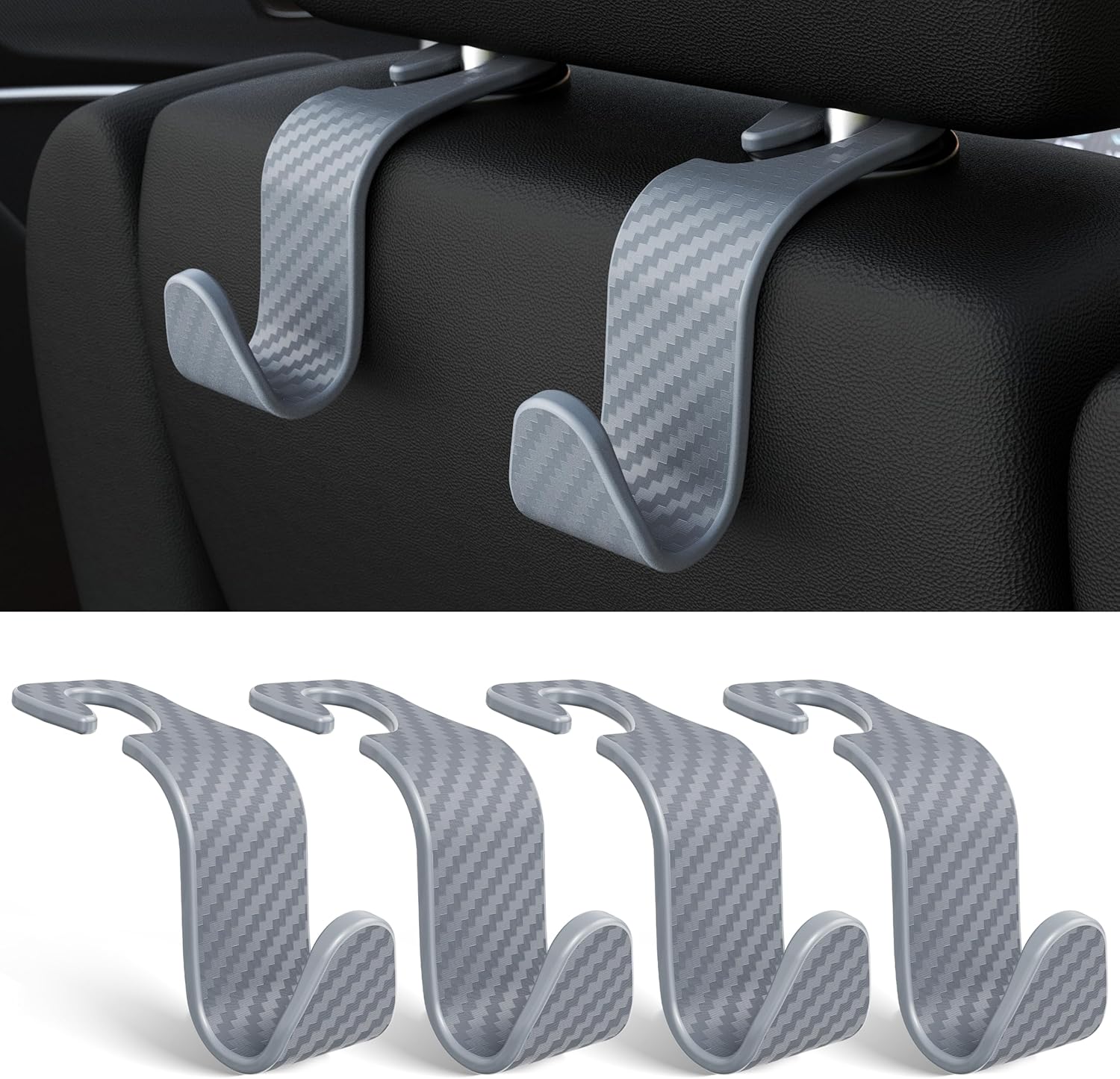 Car Seat Headrest Hook 4 Pack Hanger Storage Organizer Universal for Handbag Purse Coat fit Universal Vehicle Car Black S Type - Image 2