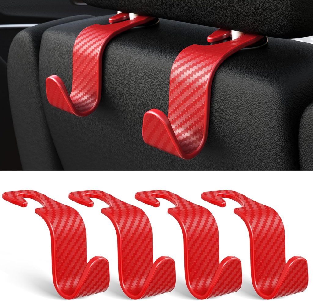 Car Seat Headrest Hook 4 Pack Hanger Storage Organizer Universal for Handbag Purse Coat fit Universal Vehicle Car Black S Type