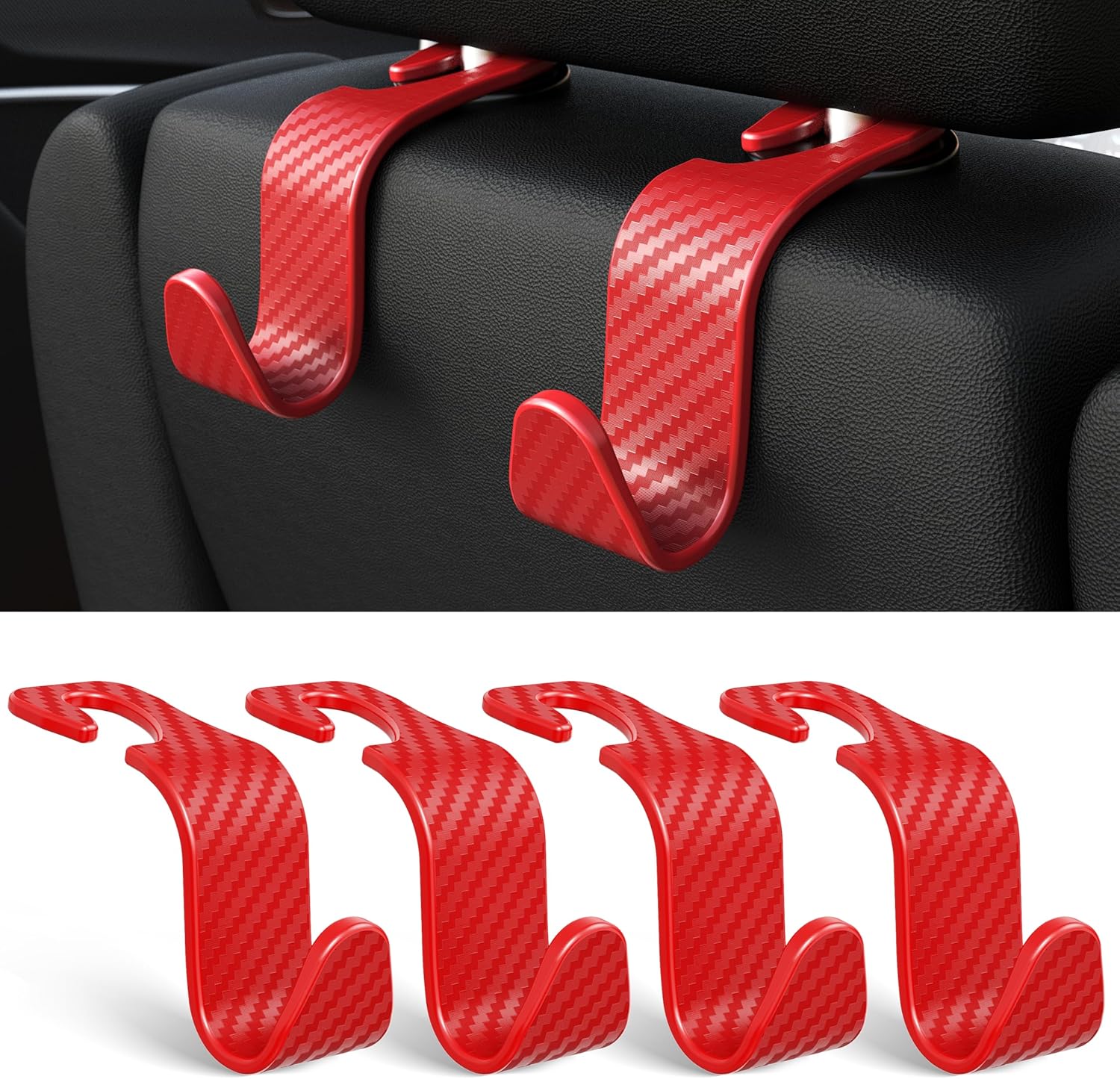 Car Seat Headrest Hook 4 Pack Hanger Storage Organizer Universal for Handbag Purse Coat fit Universal Vehicle Car Black S Type - Image 5