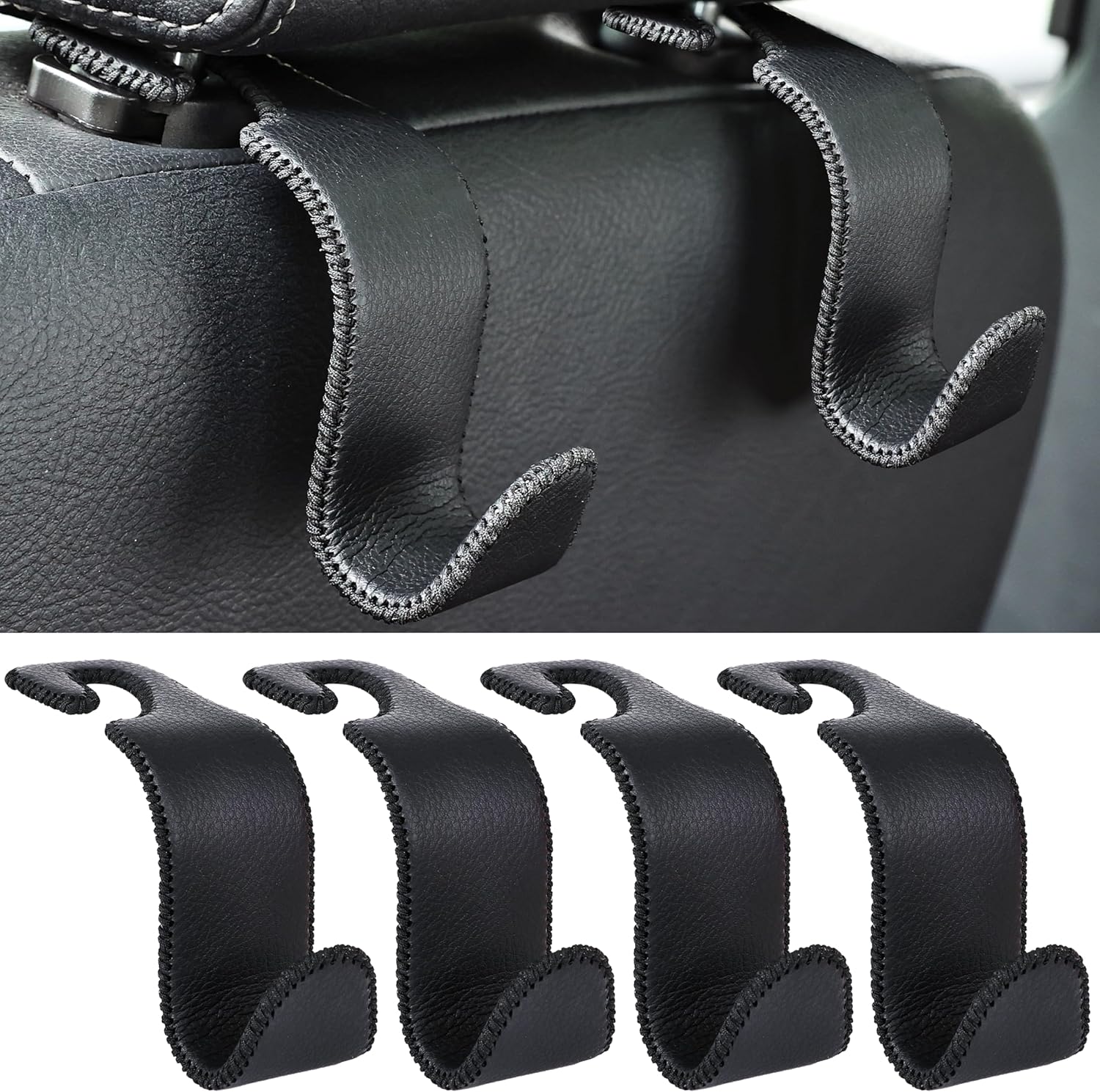 Car Seat Headrest Hook 4 Pack Hanger Storage Organizer Universal for Handbag Purse Coat fit Universal Vehicle Car Black S Type - Image 16